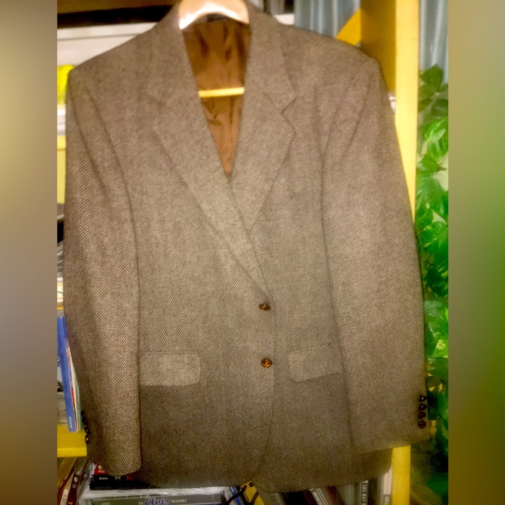 Mens Brown/Beige Herringbone Wool Sport Jacket
